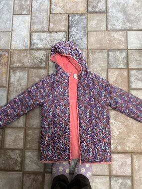 Cat & Jack Purple Floral Hooded Raincoat with Coral Lining